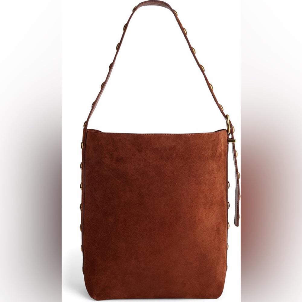 NWT Madewell Essentials Suede Bucket Bag with studded strap detail in brown - Picture 4 of 12